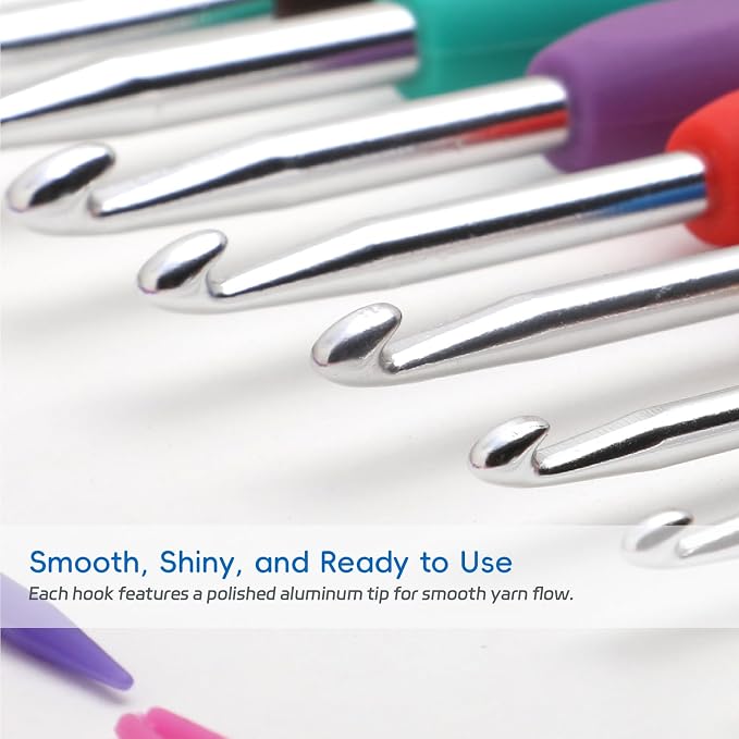 9PCS Ergonomic Crochet Hooks Set by Flickzo – Aluminum Crochet Hook Set with Soft Silicone Handles (2-6mm), Crochet Kit for Beginners with Crochet Tools & Knitting Accessories
