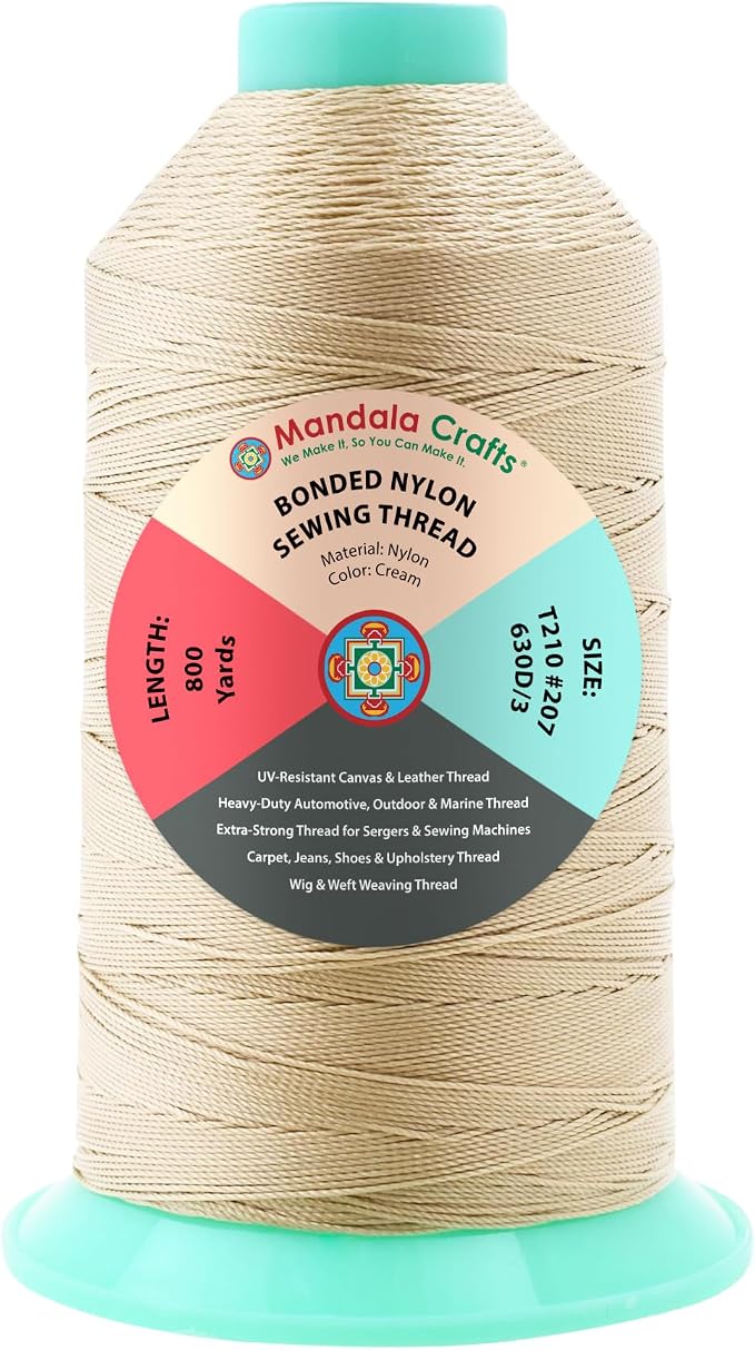 Mandala Crafts Size 207 630D T210 Cream Bonded Nylon Thread, 800 YDs