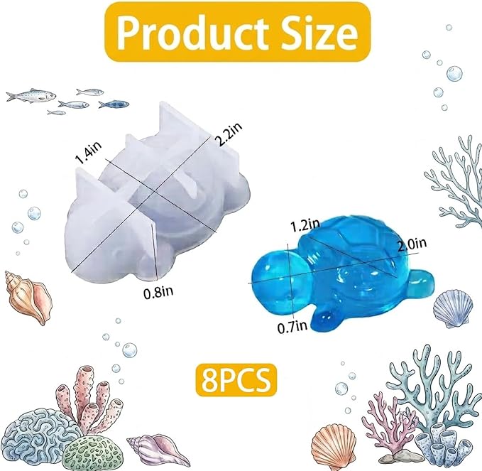 8Pcs Mini Turtle Silicone Molds for Resin, Mini Animal Epoxy Resin Molds