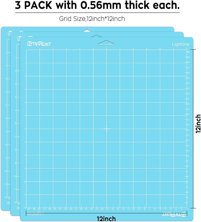 HTVRONT Light Grip Cutting Mat 12x12, 3 Pack, Quilting & Crafting | Compatible with Cricut Maker 4/3/Maker, Explore 5/4/3/Air 2/One Machine, Light Adhesive Sticky Quilting, Vinyl Crafts