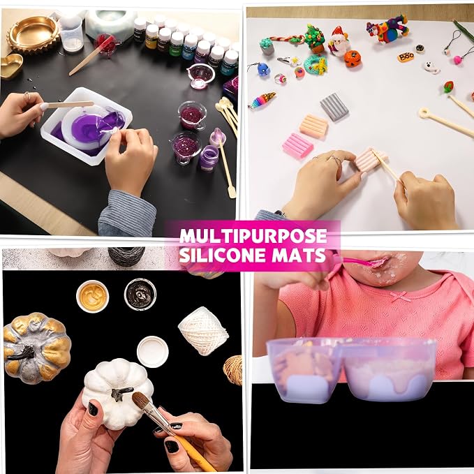 LEOBRO Large Silicone Mats for Crafts, Resin Mold, Playdough, White & Black | 2pcs 23.4"x19.5" Large Silicone Sheets, Nonstick Resin Molds Mats, Table Mat, for Clay, Resin, Paint, Glue, Jewelry Making