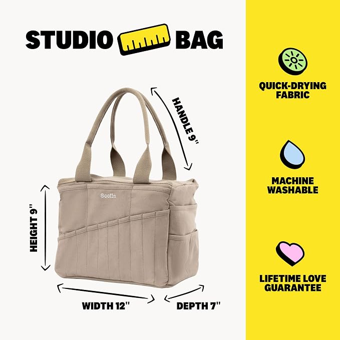 Soolla Studio Bag: Art Supply Storage Organizer & Pottery Tool Bag, Washable Tote, Yarn Bag, Crochet, 30 Pockets, 15+ Colors