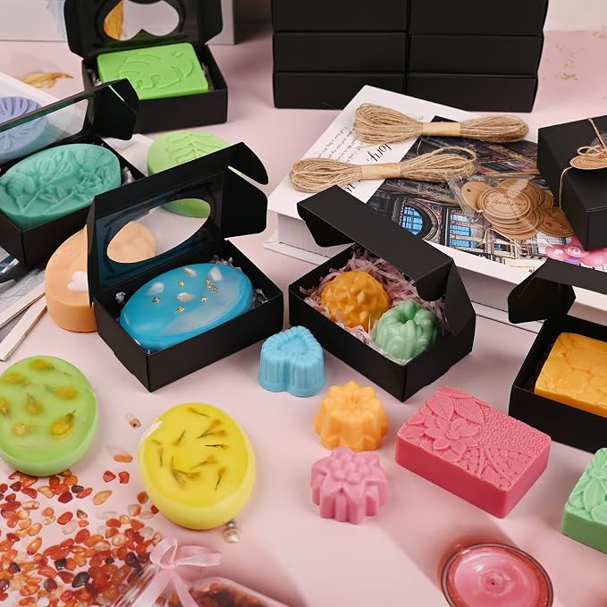 Soap Boxes for Homemade Soap, Soap Packaging Gift Box with Window | 3.54 X 2.36 X 1.18 Inch Soap Packaging Gift boxes Black with Window, Small Rectangular Soap Boxes (32PCS)