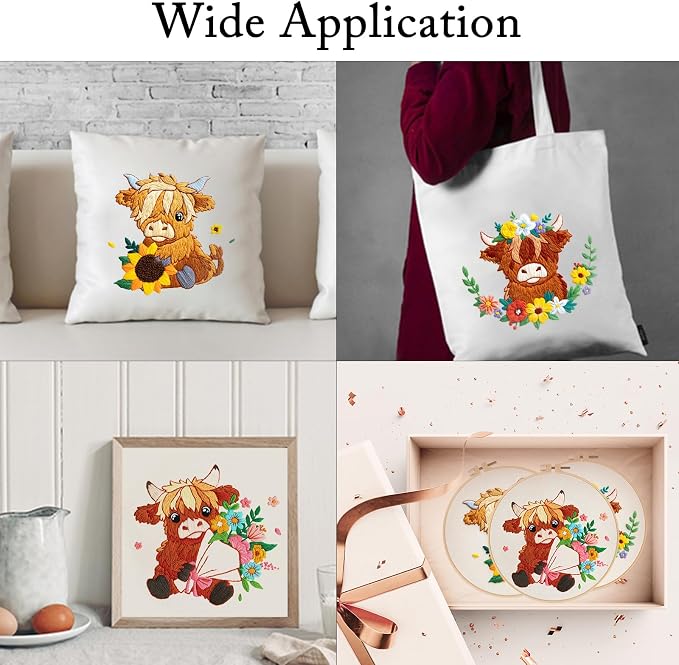Nuberlic 3 Pack Embroidery Kit for Beginners, Highland Cow Embroidery Kits
