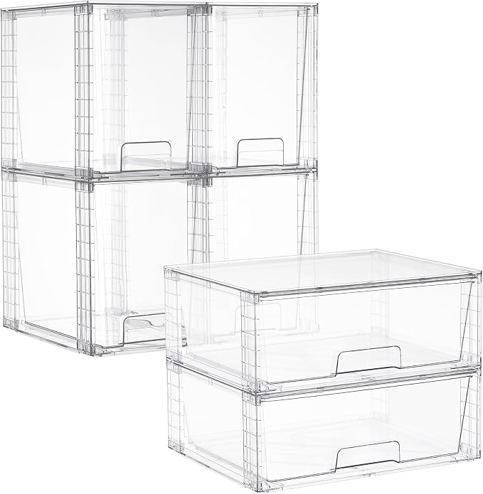 Vtopmart Clear Stackable Storage Drawers, 6 Pack Wide Tall Set