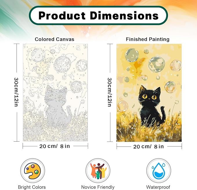 Framed Paint by Numbers Kit for Adults Beginner & Kids Ages 8-12, Black Cat Paint by Numbers with frame, without Easel, DIY Acrylic Number Painting for Adults Animal for Home Decor Gift 8 x 12 Inch