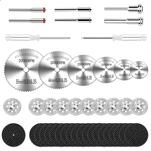 44Pcs Auxiren Cutting Wheel Kit for Dremel Rotary Tools, Mini HSS Circular Saw Blades Cutter, Resin Cutting Discs, 545 Diamond Cut Off Wheels for Cutting Wood, Metal, Plastic, PVC, Glass, Tile, Stone