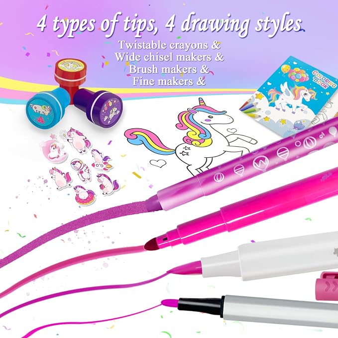 56 PCS Washable Scented Markers Coloring Kits with Glitter Pencil Case