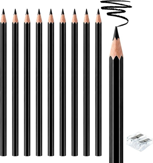 10 PCS Black Colored Pencils, Pre-sharpened Professional Wooden Art Pencils Set for Artists Painting | Premium Drawing Sketching Supplies