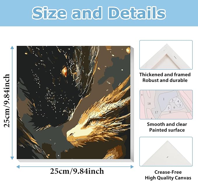 Dragon Paint by Numbers with Frame, Paint by Numbers Kit for Adults 10x10 | Framed Paint by Numbers Kit for Adults Beginner with Easel, Acrylic Painting by Numbers, DIY Crafts for Gifts or Home Decor