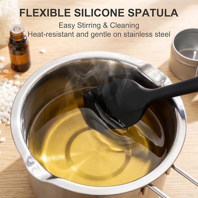 Double Boiler Pot for Melting Wax, Stainless Steel Candle Making Kit with Silicone Spatula, Thermometer & heat-resistant mat for Soap Chocolate DIY Crafts(1000ml+400ml)