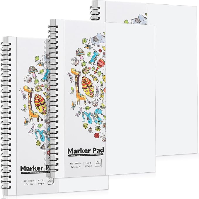 3 Pack Marker Paper Pad 7.6 × 10 in, 200gsm Spiral Sketchbook