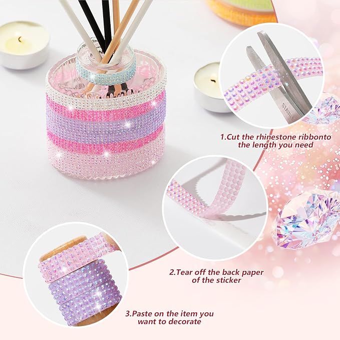 Rhinestone Ribbon Self Adhesive Crystal Rhinestones, 12-Rolls Bedazzling Strips, 12-Yard Rhinestone Strips for DIY Craft, Bedazzling Kit for DIY Craft, Rhinestones for Crafting Art Decoration