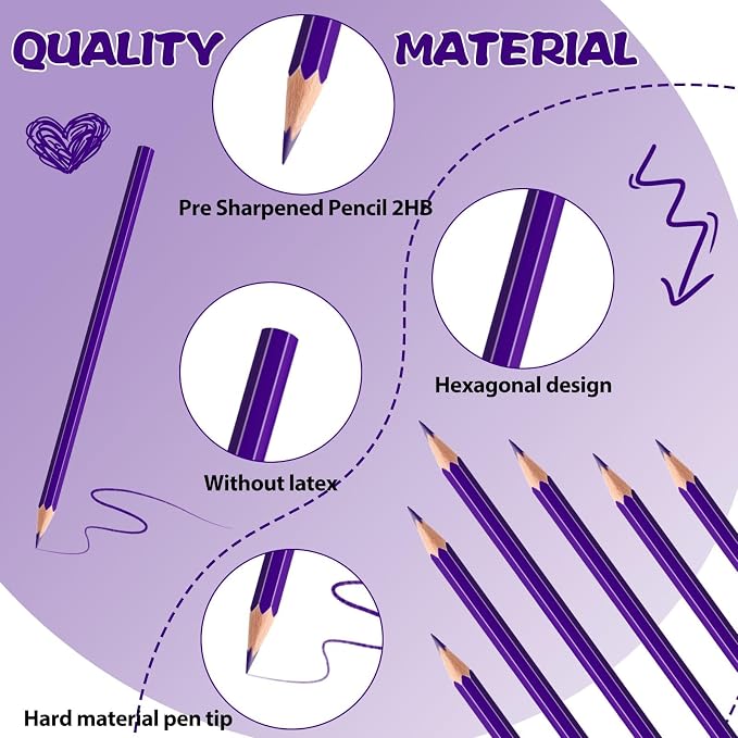 36 Pack Purple Colored Pencils for Kids, Pre-sharpened Art Pencils Back to School Supplies Set, Drawing Sketching Pencils for Students, Teachers, Classroom
