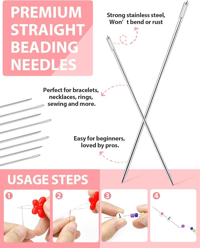 FIVEIZERO 87-Piece Beading Needles Set, 3 Types, 6 Sizes for Jewelry Making
