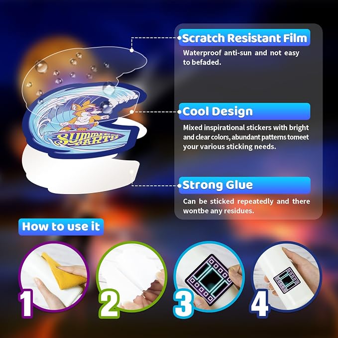 Water Bottle Stickers 200 Pcs Cute Cool Neon Sticker Packs, Classroom Rewards Prizes for Kids, Waterproof Vinyl Stickers for Water Bottles Laptop Scrapbooking Skateboard Journal Guitar Suitcase etc