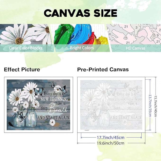 PHANTASYART Inspirational Flowers Paint by Numbers Kit for Adults 16x20inch | Flowers Paint by Number Adult, Dasiy Adult Paint by Number Kits on Canvas, DIY Acrylic Paint Kits, Gifts & Home Decor