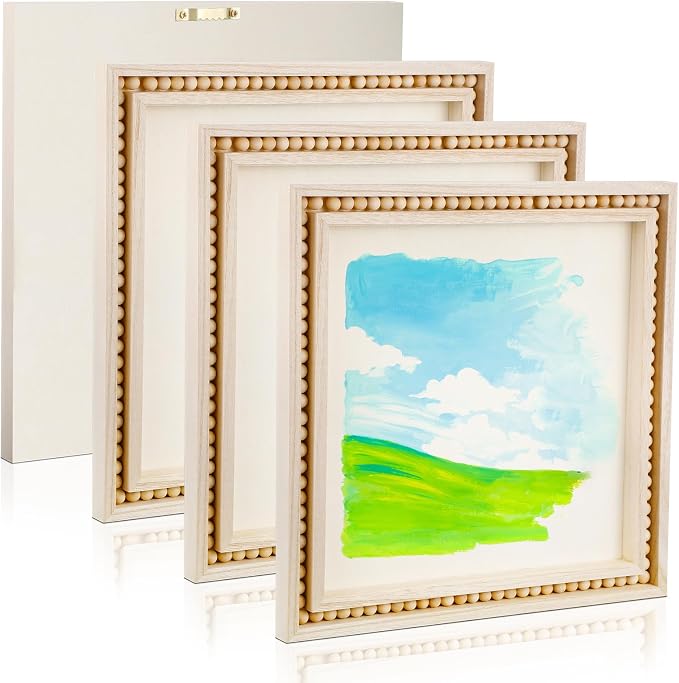 Wenqik 4 Pack Beaded Wood Panels Boho Style Wood Canvas Board Unfinished Wooden Panel Boards for DIY Crafts Painting Pouring Drawing Art Projects(10 x 10 Inch)