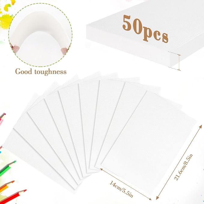 50PCS 5.5x8.5 Watercolor Paper Bulk, 140lb/300g Cold Press Thick Water Color Paper Pad for Child Adult, White Art Paper for Drawing Painting Markers Gouache, Textured Cotton Paper Sheets