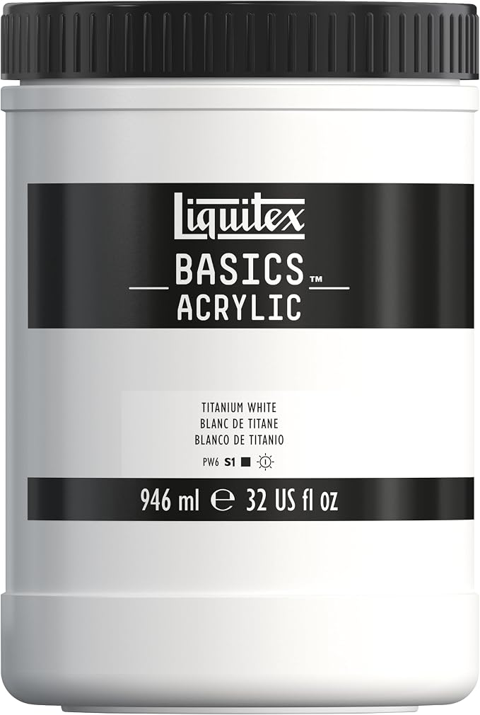Liquitex BASICS Acrylic Paint, 32-oz Jar, Titanium White | Medium Viscosity, Satin Finish, Lightfast, Fine Art Pigments, Range of Opacities, Easy Blending