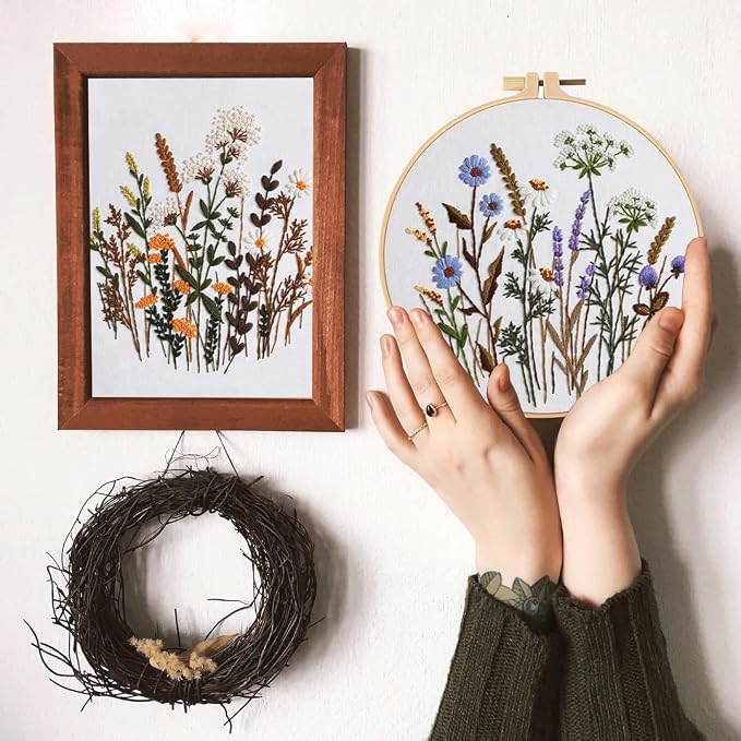 COCOMOX Floral Embroidery Kit for Beginners, Cross Stitch Practice Kits | 3 Differnt Flower Pattern, Hand Craft DIY Gift Kits, Easy to Follow with Instruction and Video