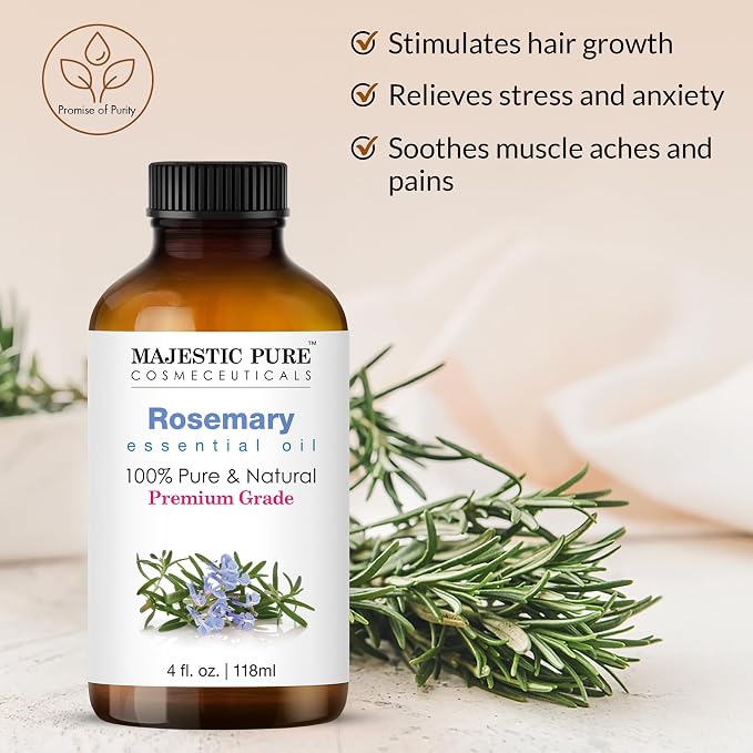 Majestic Pure Essential Oil with Glass Dropper - 100% Pure and Natural - Essential Oils for Diffuser, Aromatherapy, Soap and Candle Making, Rosemary Essential Oil, Rosemary Oil, 4 Fl Oz (Pack of 2)
