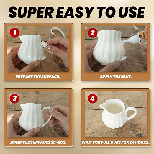 Ceramic Super Glue 2 Pack, Food Safe Ceramic Glue Repair Pottery Porcelain, Waterproof Clear Instant Adhesive for Mugs, Chip, Figurines, Dishes, Bowls, Plates, Fast Drying CA Glue Strong, Non Toxic