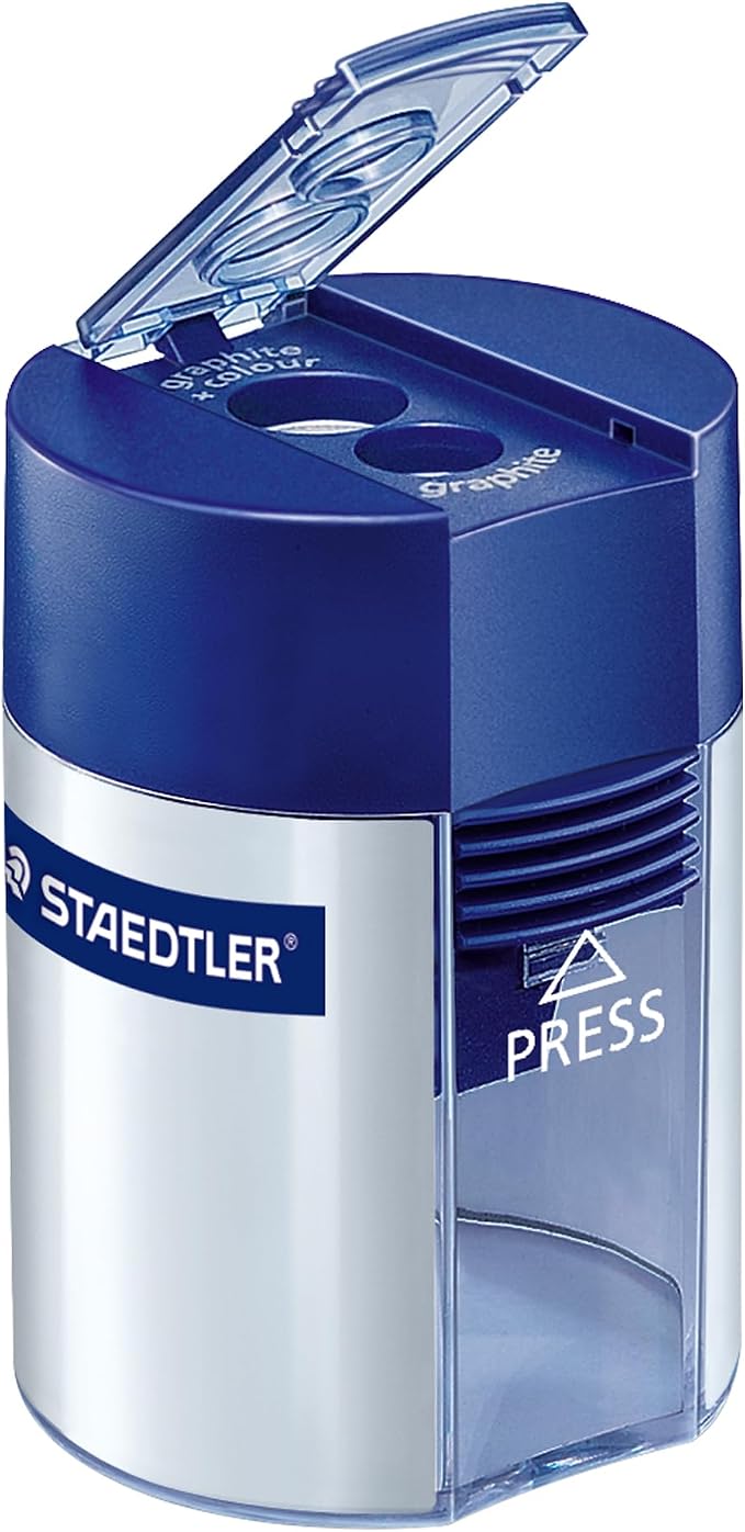 STAEDTLER Double-Hole Tub Pencil Sharpener: Dual Size Manual Sharpener for Standard Graphite & Colored Pencils - Compact Design - Ideal for Classroom, Home, Office, & Art Studio