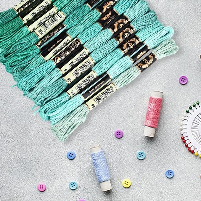 12 Skeins 6 Strands Green Cross Stitch Thread Variegated Gradient Embroidery Floss Polyester Friendship Bracelet String Yarn Threads Bulk for Hand Sewing Bracelets Needlecraft DIY Stitching
