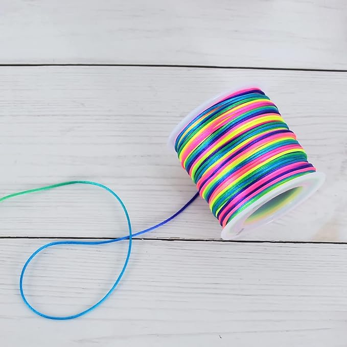 TONIFUL Nylon String Satin Cord for Necklace Bracelet Beading 1.5mm Rainbow | 50yd Non elastic durable non fading, for Jewelry Making Thread Rattail Macrame Trim Kumihimo Chinese Knot Craft Tags Hanging
