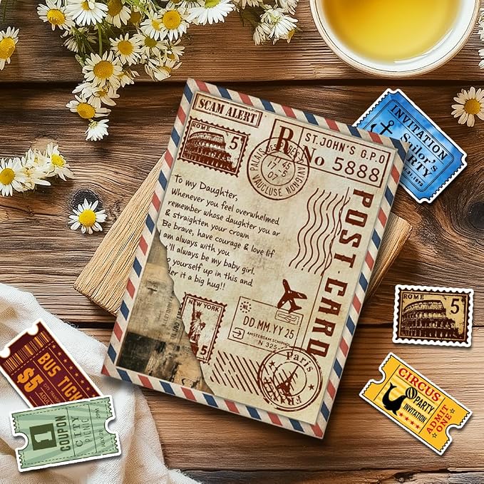 48Pcs Vintage Clear Stamps and Dies for Card Making Postcards Postmarks Labels Rubber Clear Stamps Retro Template for Album Paper Scrapbooking Photo Journal DIY Crafting