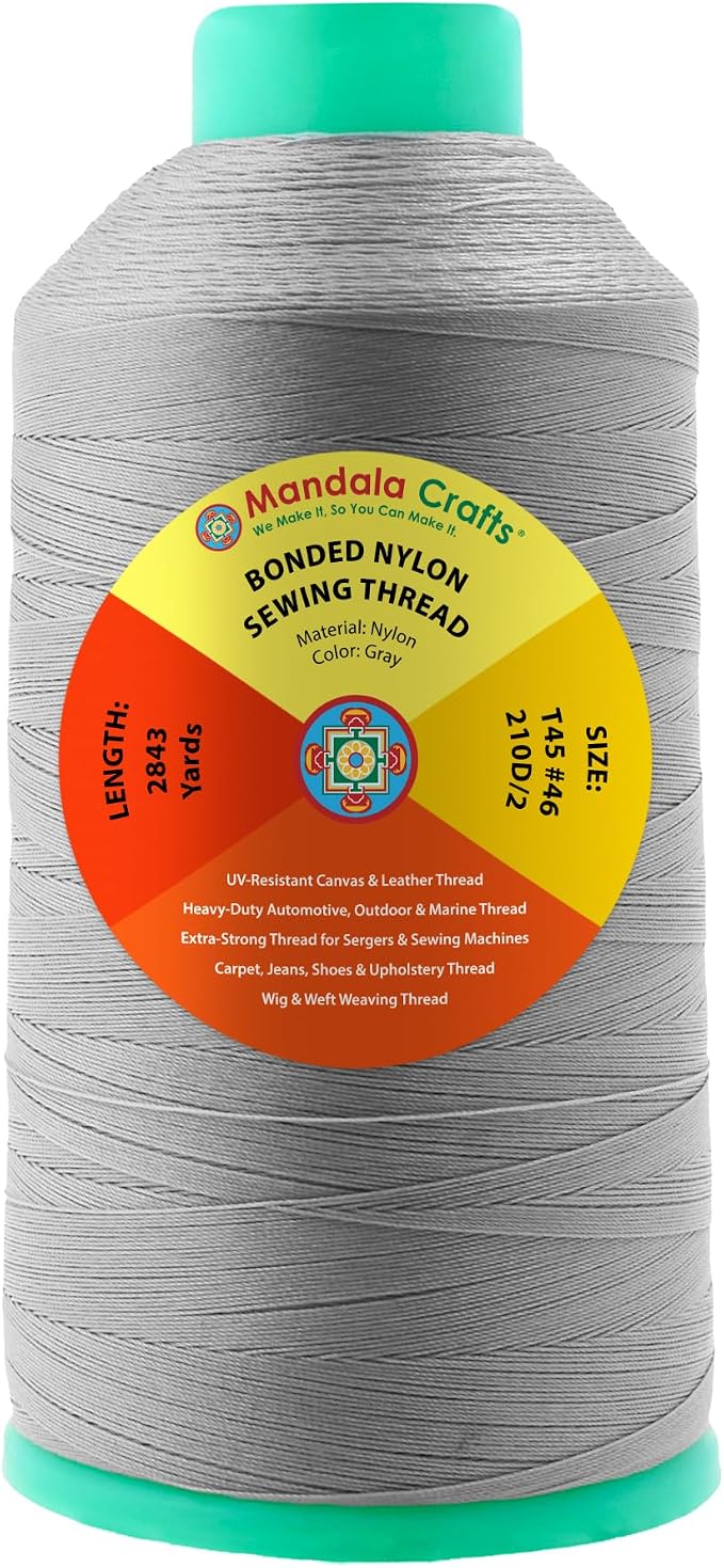 Mandala Crafts Size 46 210D T45 Gray Bonded Nylon Thread, 2843 YDs