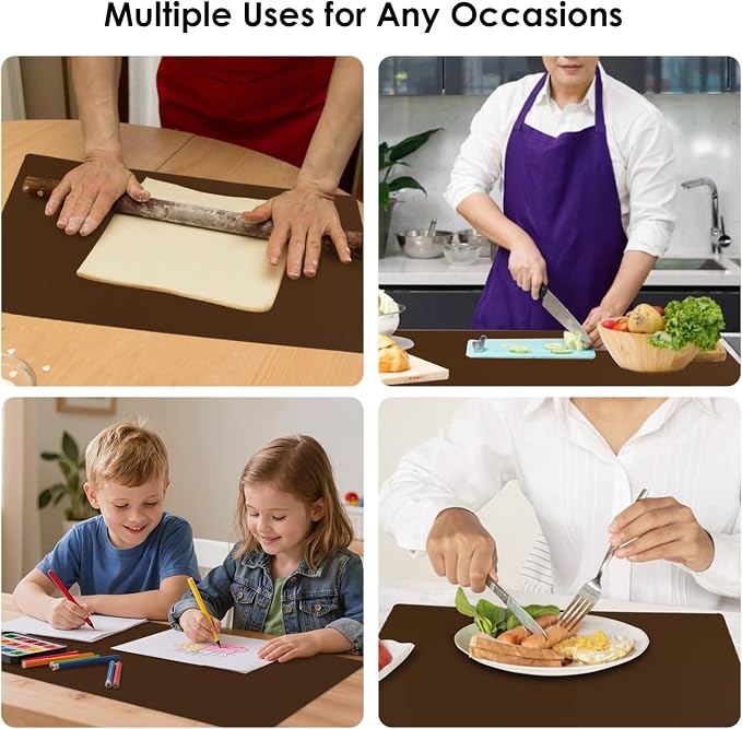 Extra Large Silicone Mat, Kitchen Counter Mat Placemats for Kids Silicone Mats for Countertop, Nonstick Silicone Table Mat for Baking Pastry Crafts Heat-Resistant Silicone Pad, 27.6'' x 15.7'', Coffee