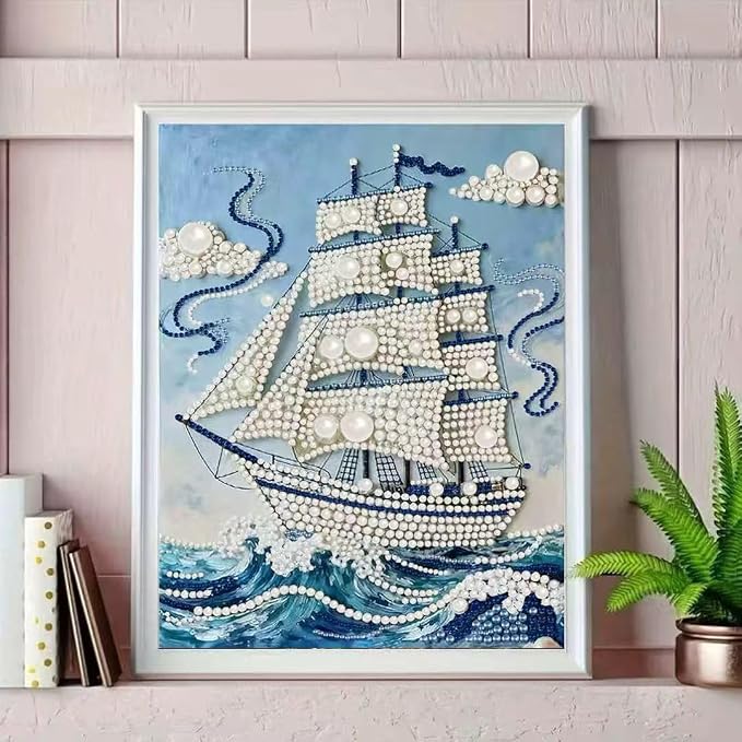 Sailboat Pearl diamond painting Kit for Adult,Full Drill Dot Art11.8X11.8In | 5D Diamond Painting Kits ,DIY Diamond Dots Gem Art Craft, Beginners Home Wall Decor
