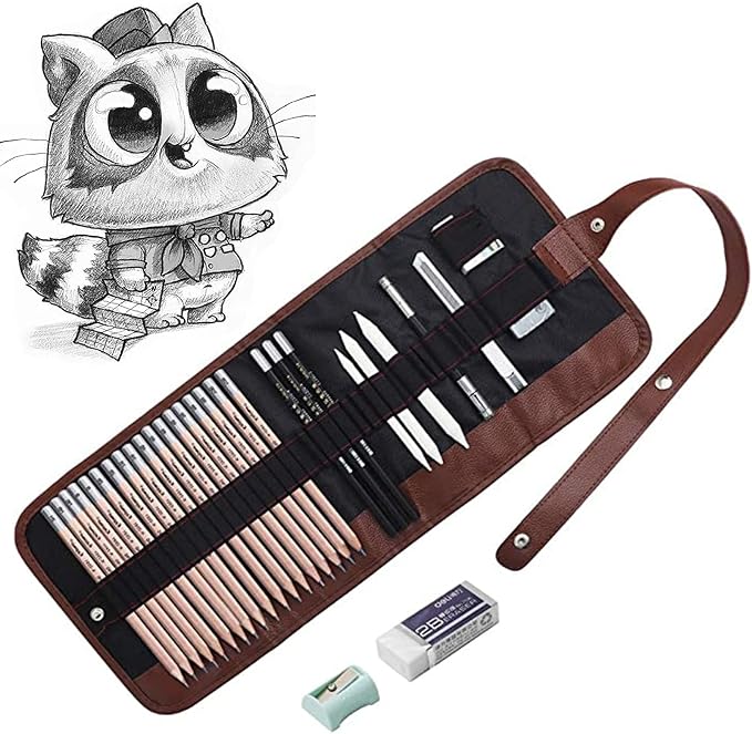 Drawing Pencils, Sketch Pencils Graphite 12B 8B 7B 6B 5B 4B 3B 2B B HB 2H and Charcoals Art Supplies for Sketching and Drawing,Pencil Set for Artists or Kids
