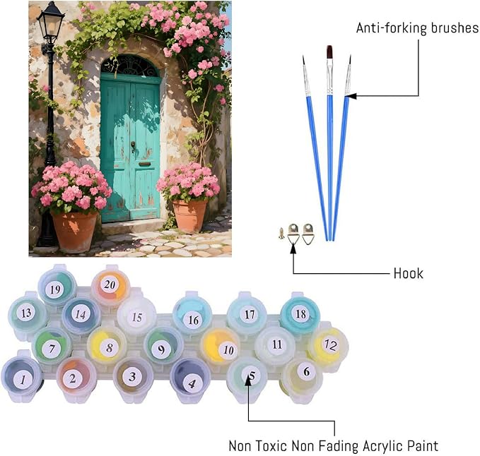 pchmcu DIY Streetscape Paint by Numbers Kits for Adults,Flower Door Scenery Paint by Number for Adults Beginner,Paint by Numbers Kits on Canvas Without Frame for Home Wall Decor 16x20inch