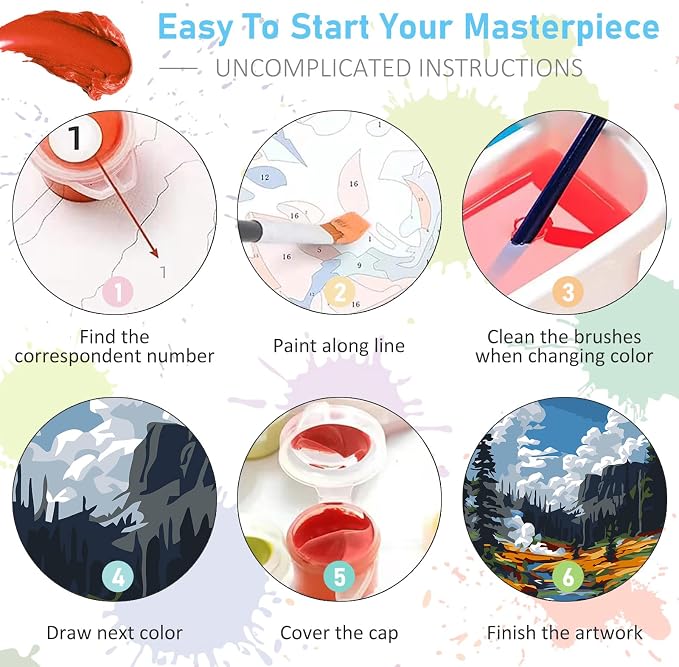 4 Pack Framed Paint by Numbers Kit for Adults with Wooden Easel, 8x12 Inch | National Parks, Easy DIY Acrylic Canvas Craft Kit with Frame for Beginners, Home Decor, Stress Relief Relaxing Hobby Gift