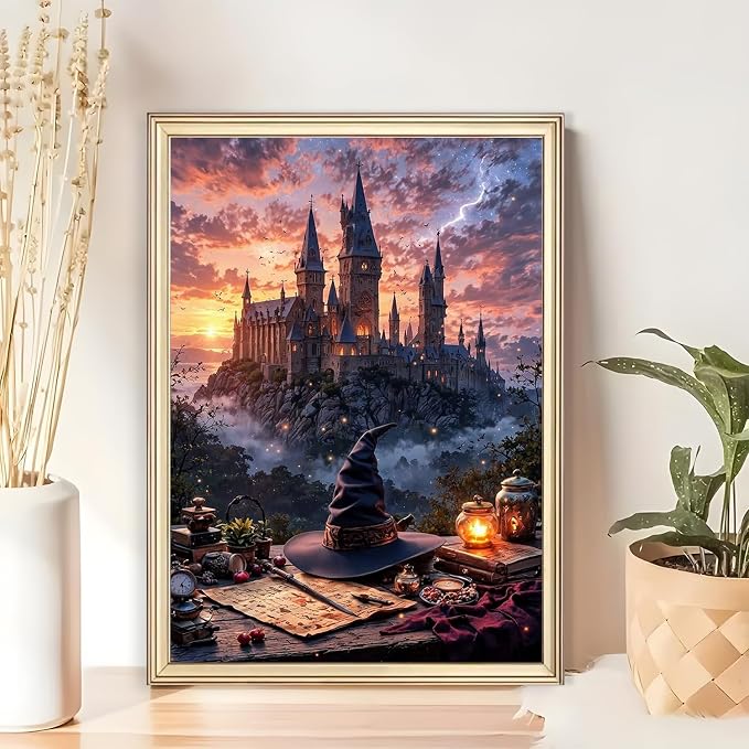 Castle Paint by Numbers Kit for Adults Framed Canvas 16X20in, Frameworkless | Easy Adult Paint by Number Kits on Canvas DIY Magical Castle Painting for Beginners Art by Numbers for Home Wall Decor Gift