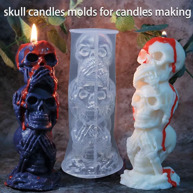 Halloween Skull Candle Mold, Don't Say/Listen/Look Skull Mold | 3D Skull Silicone Molds for Epoxy Resin Casting, Skeleton Head Handmade Soap Aromatherapy Candle or DIY Art Craft Home Decor