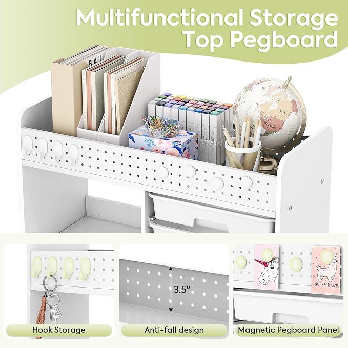 Rolling Craft Cart with 6 Drawers, Pegboard and Locking Wheels White