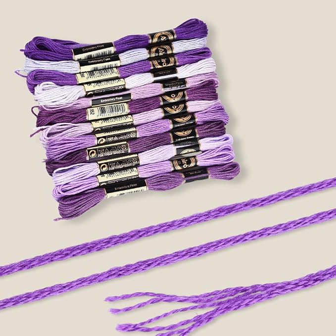 12 Skeins 6 Strands Purple Embroidery Floss String for Knitting