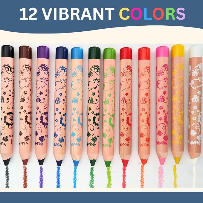 Sparkbright Club Jumbo Colored Pencils for Toddlers Ages 2-4 - 3-in-1 Wooden Pencil, Crayon & Watercolor | 12 Non-Toxic Colors, Break-Resistant 8mm Core, Easy-Grip for Kids & Preschool, Pre-Sharpened