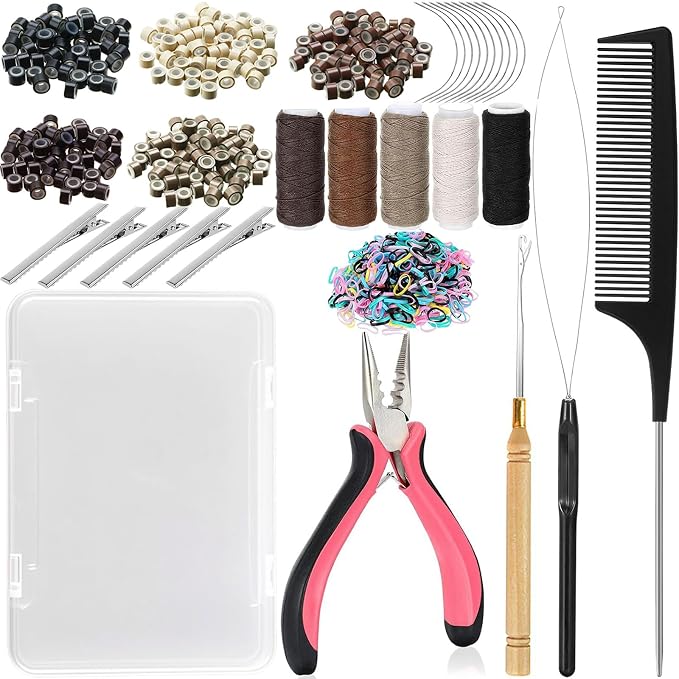 VCAY Complete Hair Extension Tools Kit,500 Silicone Lined Beads with Case