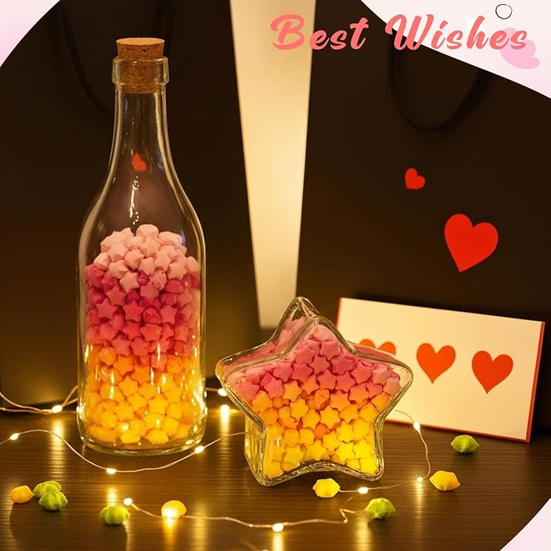 Kigeli 1000 Sheets Paper Strips Foil Star Glitter Origami Stars Shiny Origami Paper for DIY Crafts Weaving Projects (Pink,Solid Style)