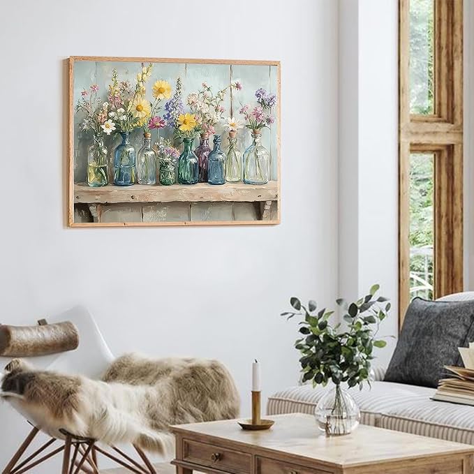 Rustic Country Flowers Diamond Art Kits for Adults,Diamond Painting Decor