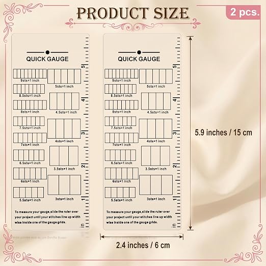 2 Pcs Quick Gauge Ruler for Knitting Crochet Clear Acrylic Stitch and Row Measurement Tool Compact Grid Design Knitting Gauge Measuring Tool for Yarn Crochet Knittings(Peel Off The Protective Film)