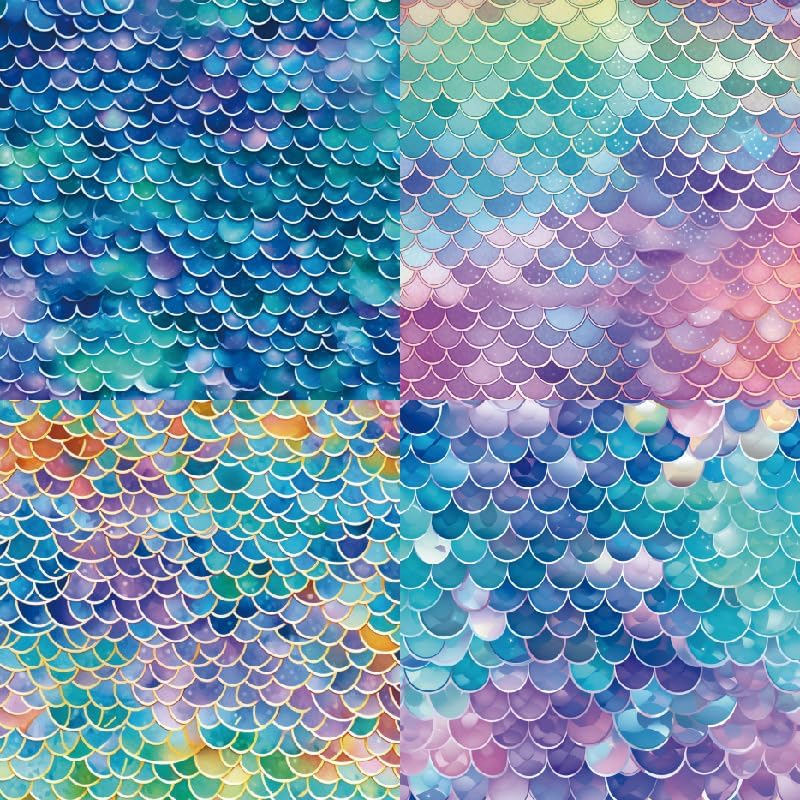 Mermaid Themed Scrapbook Paper Pad 6x6 inches, Single-Sided Scales and Seashell Patterns Designs For Craft - 24 Decor Sheets