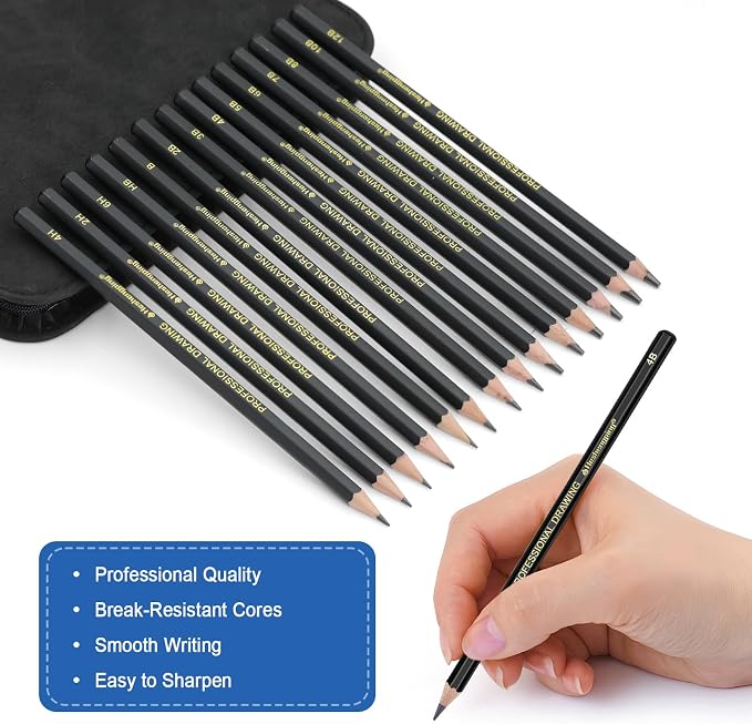 Heshengping, Sketching and Drawing Pencils Set 26pcs, Art Supplies Drawing pencil Kit,Graphite Charcoal Professional Pencils Set, Adults Beginners Artist