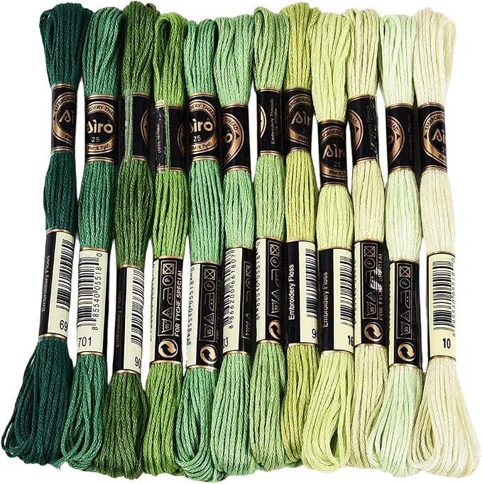 12 Skeins 105 Yards 6 Ply Green Cross Stitch Floss Embroidery Thread Friendship Bracelet String Variegated Gradient Bulk Polyester Yarn Set for Crochet Knitting Sewing Weaving DIY Crafts