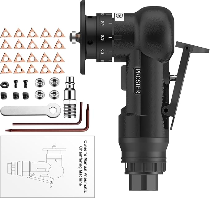 Proster Pneumatic Chamfer Air Deburring Tool 30000 RPM 22Pcs Dual-Blade